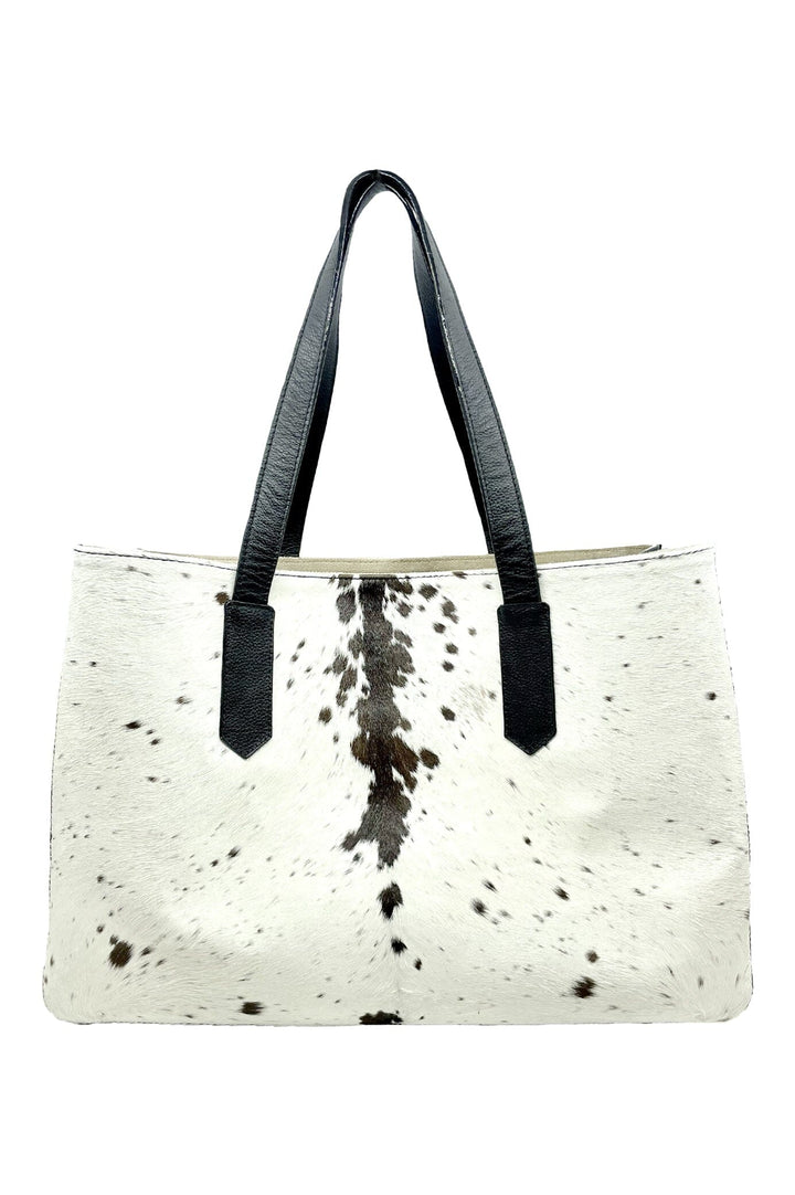 Madagascar Leather Handbag Black & White Cowhide Leather