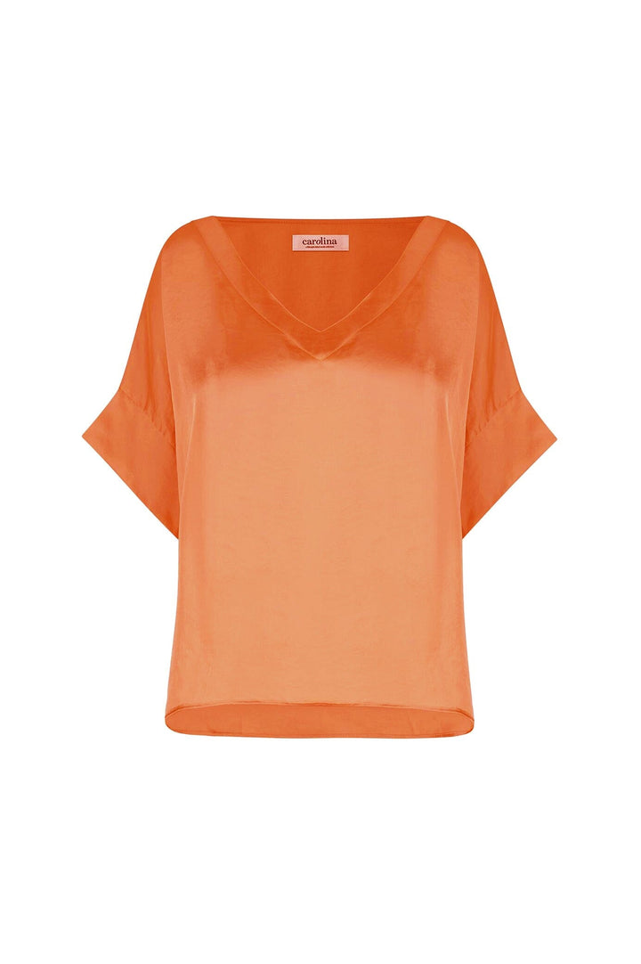 Bianca Short Sleeve Top Orange with V Neck Tops