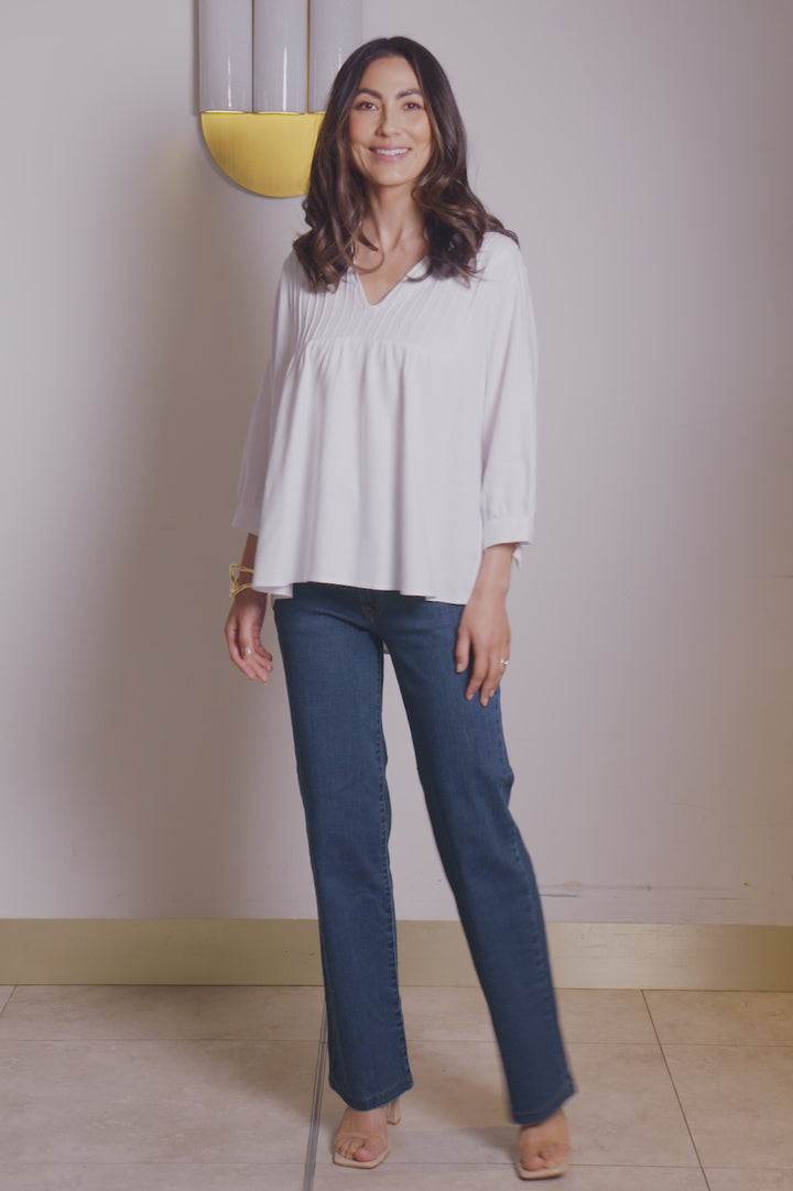 Alessia V Neck Mid Sleeve Top White product video from Carolina