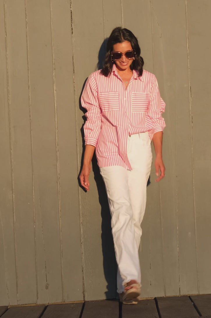 Pink and white striped cheap shirt outfit