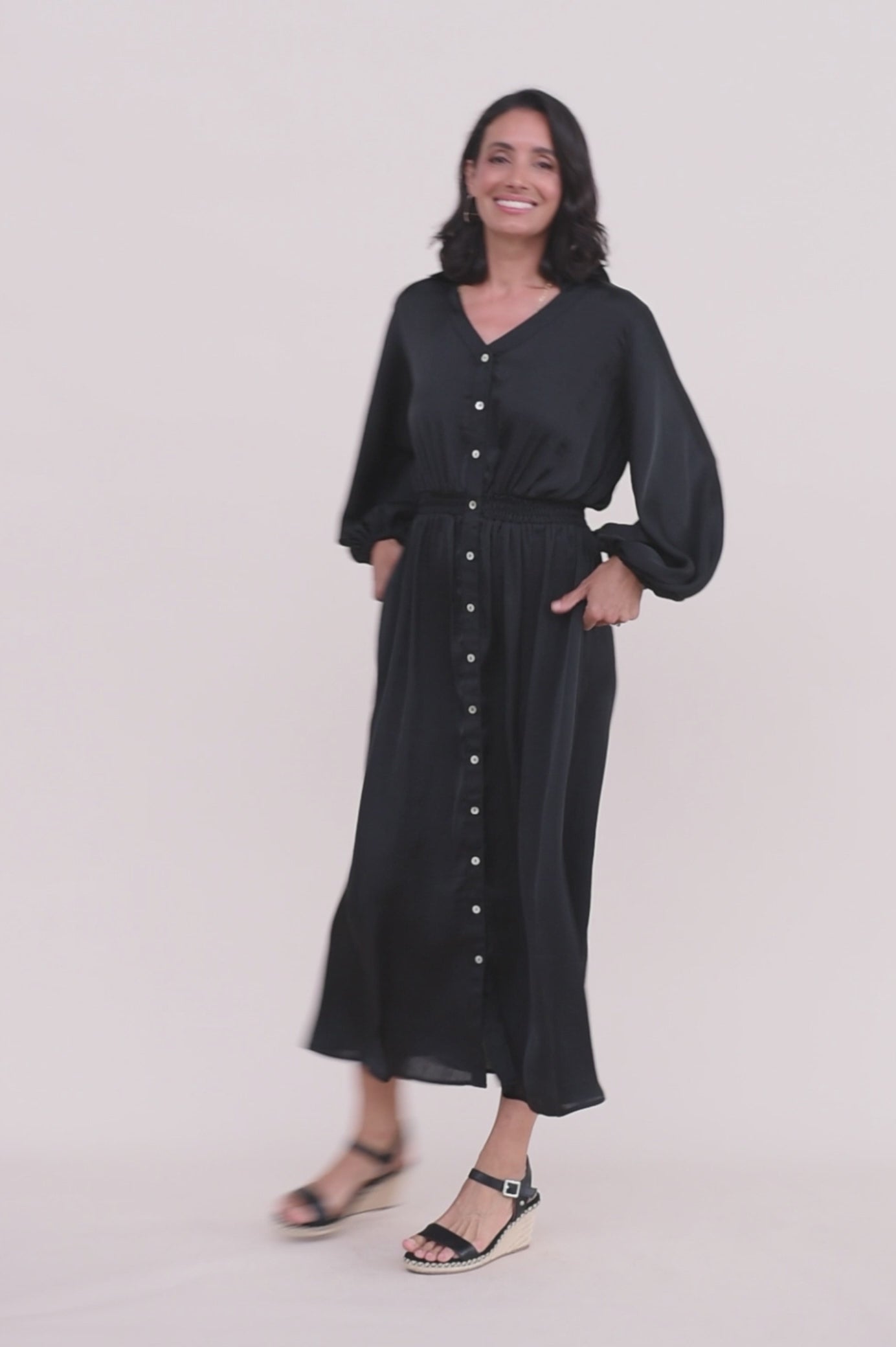 Georgina Long Sleeve Dress Black with Collar