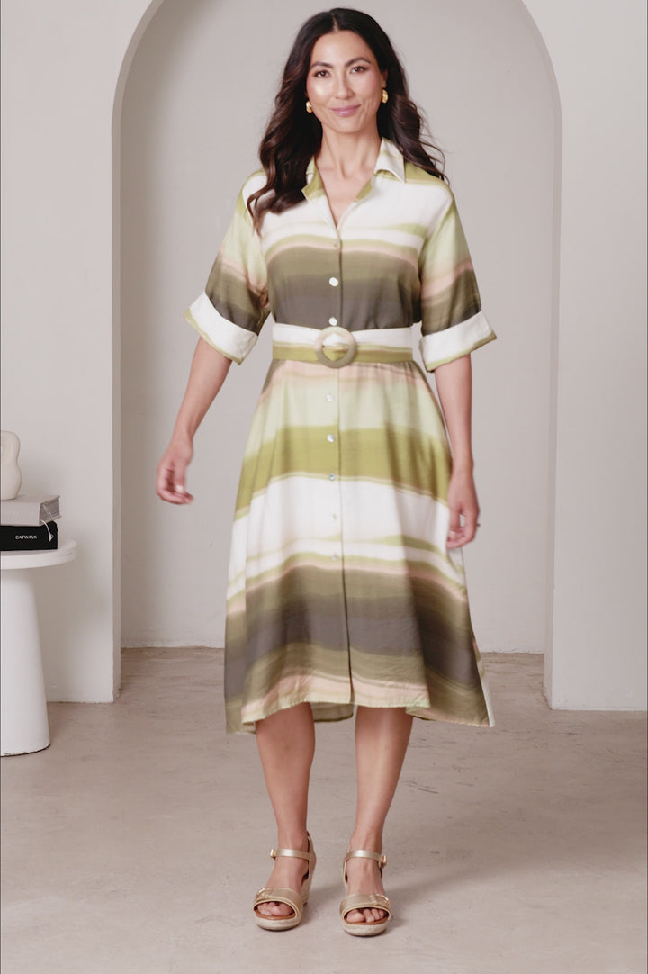 Celia Short Sleeve Midi Dress Irene Print product video by Carolina