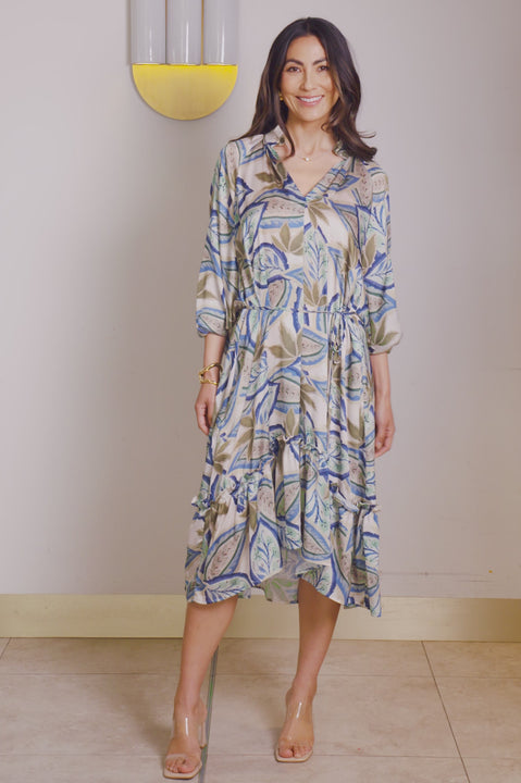 Kiara Long Sleeve Midi Dress Green and Blue product video from Carolina