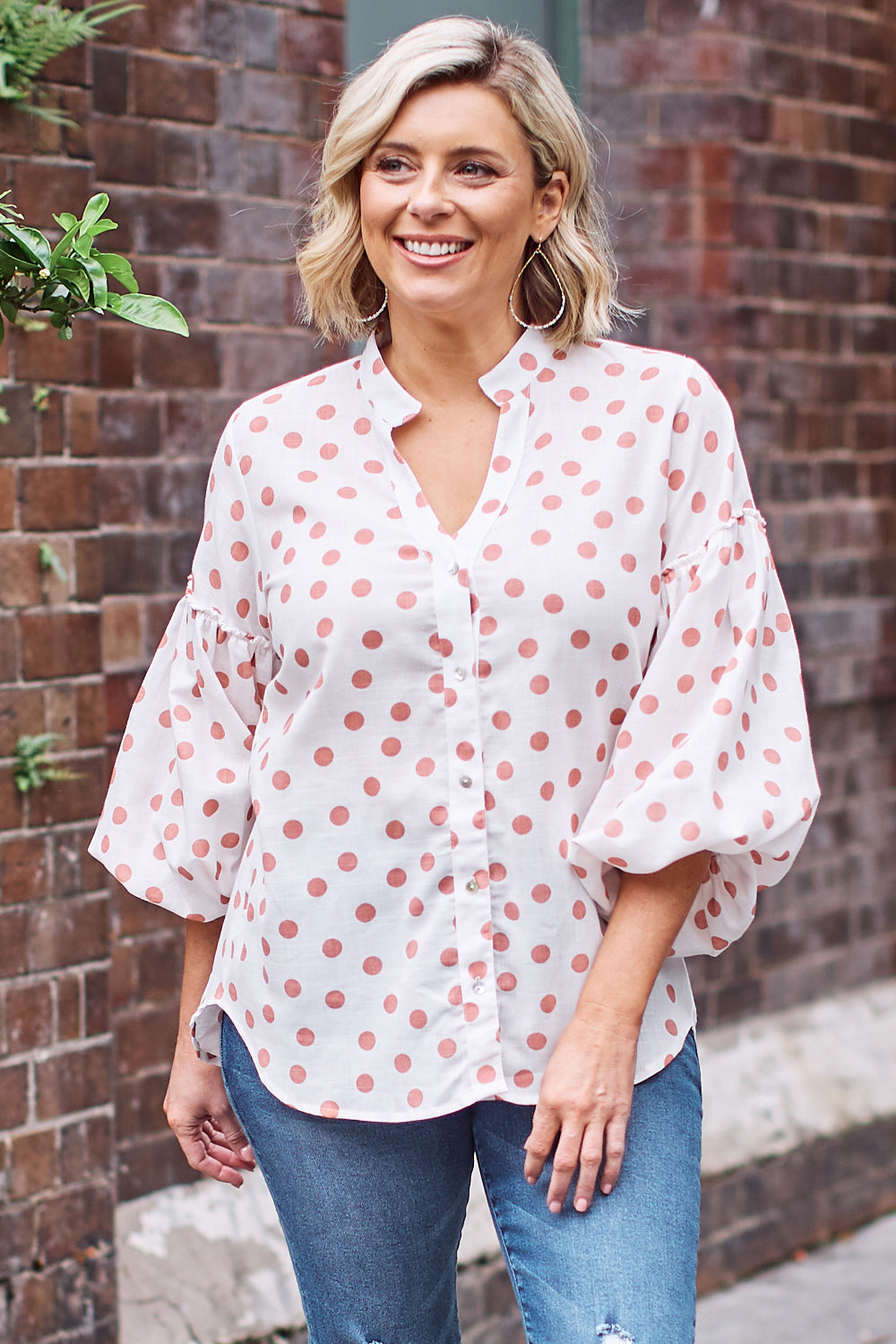 Valletta Long Sleeve Top Spotted Blush Tops