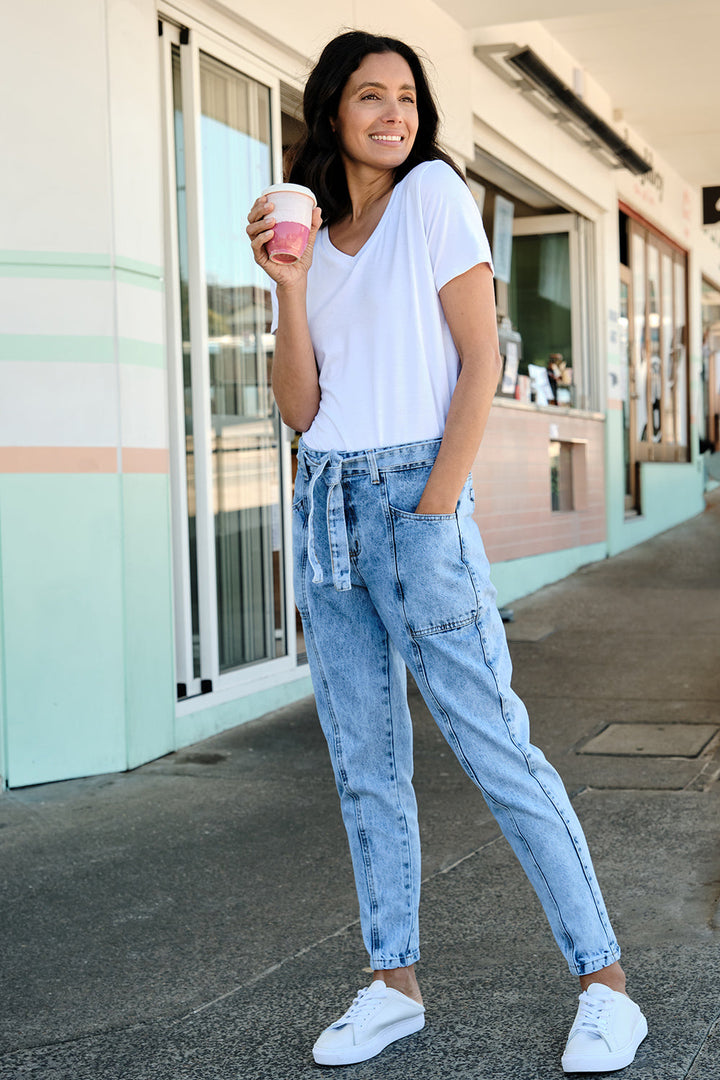 Sabrina Tie Waist Jeans Wash Blue Pants