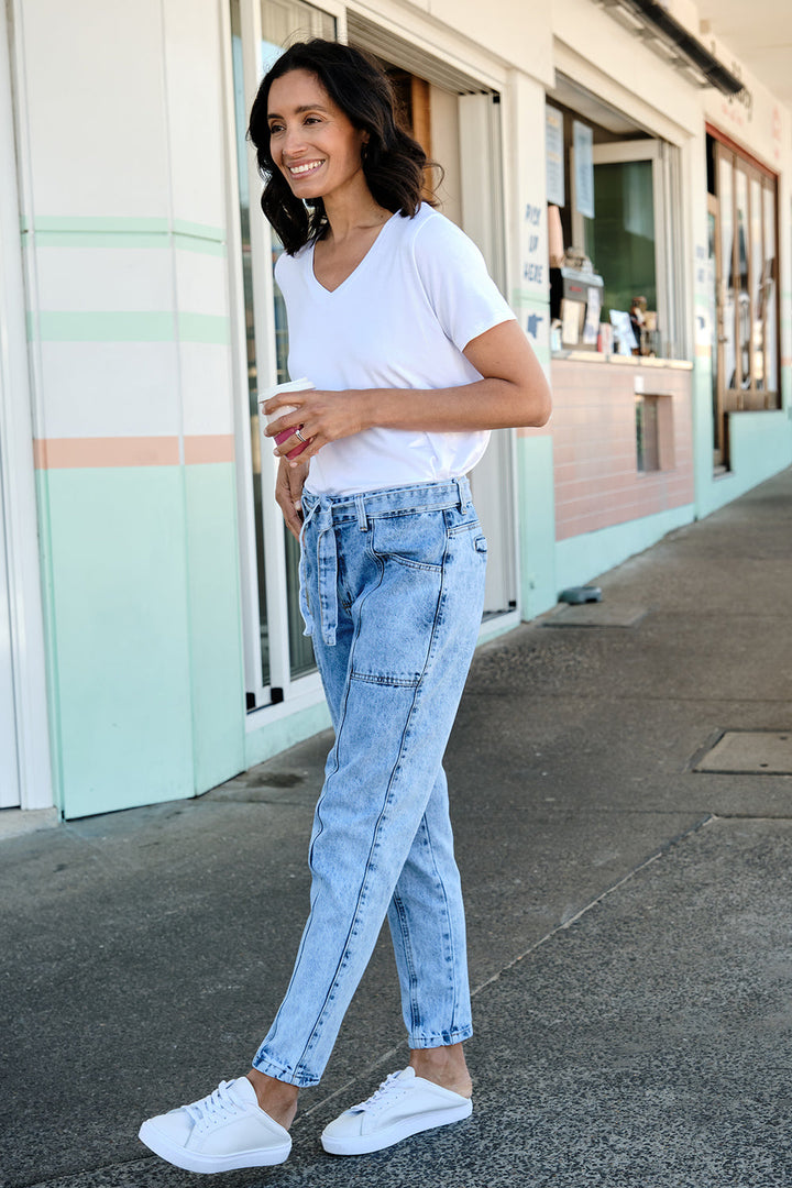 Sabrina Tie Waist Jeans Wash Blue Pants