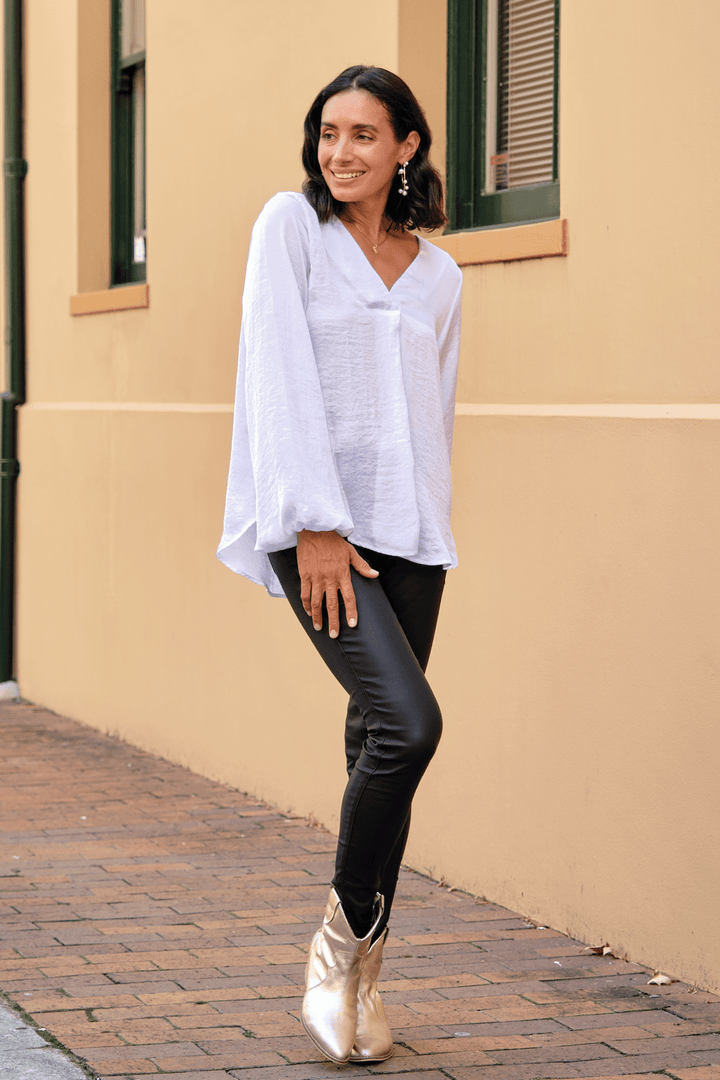 Charlotte V-Neck Long Sleeve Top White Tops