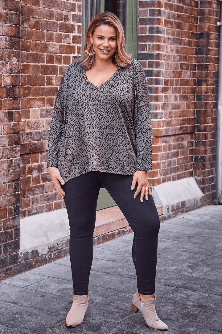 Erica Essential Long Sleeve Top Cheetah Olive Tops