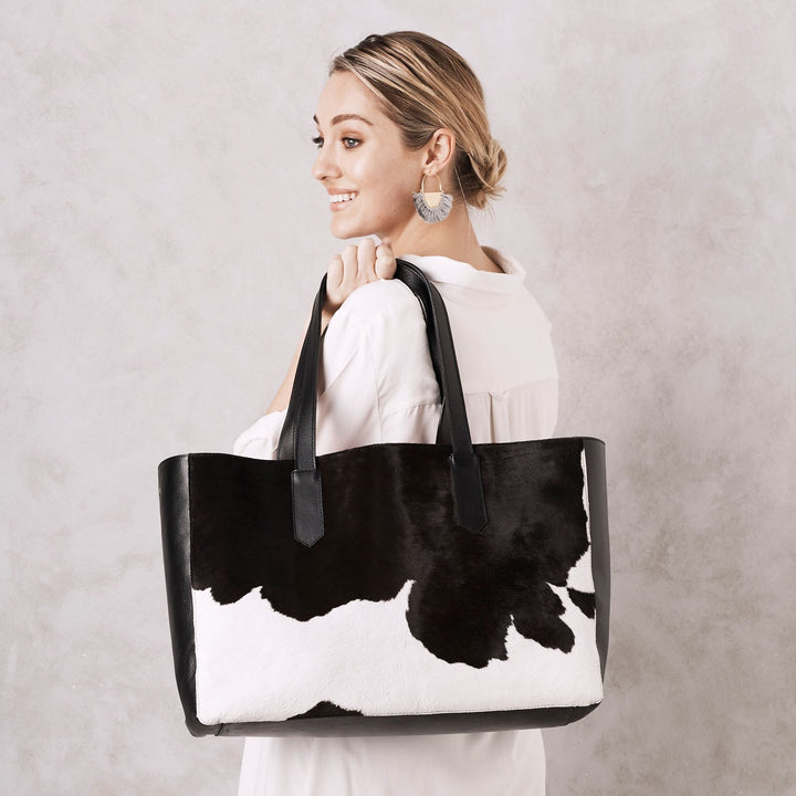 Madagascar Leather Handbag Black & White Cowhide Leather