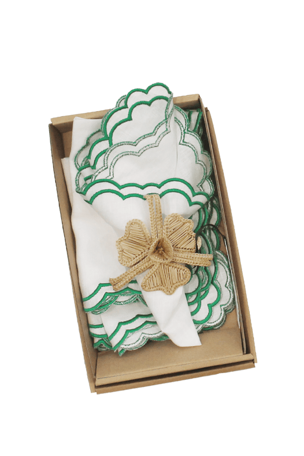 Embroidered Linen Napkin Emerald Set of 4 Decor