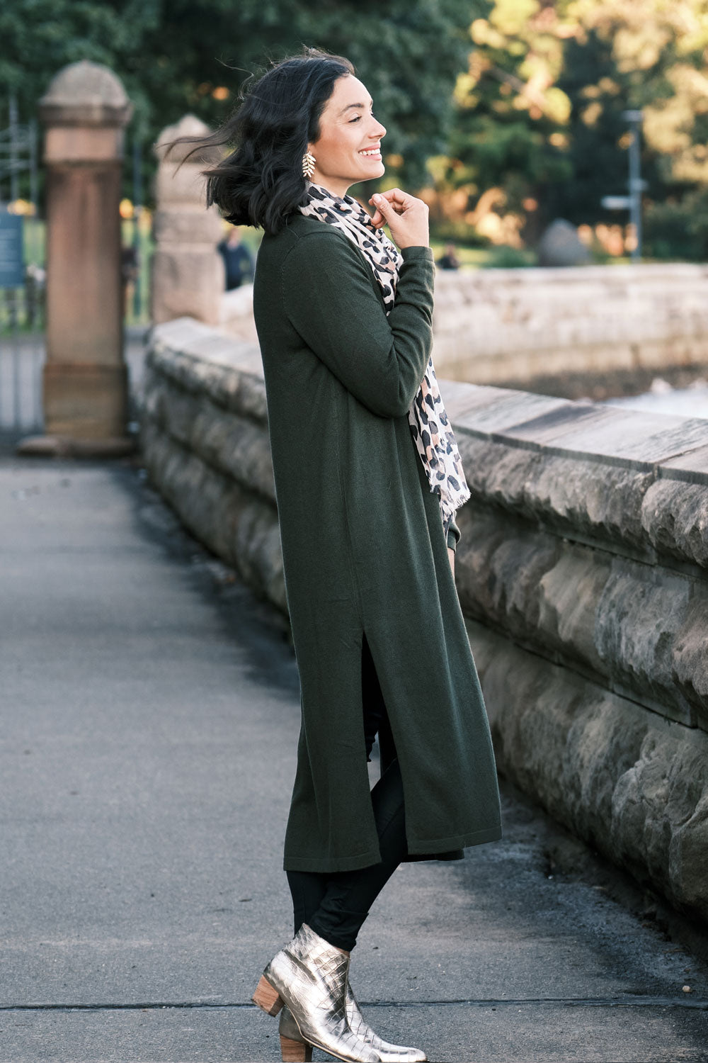 Long olive cardigan best sale