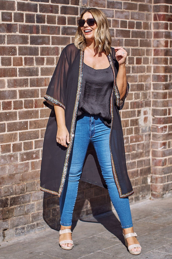 Amelia Cape Black with Multi Sequins Capes