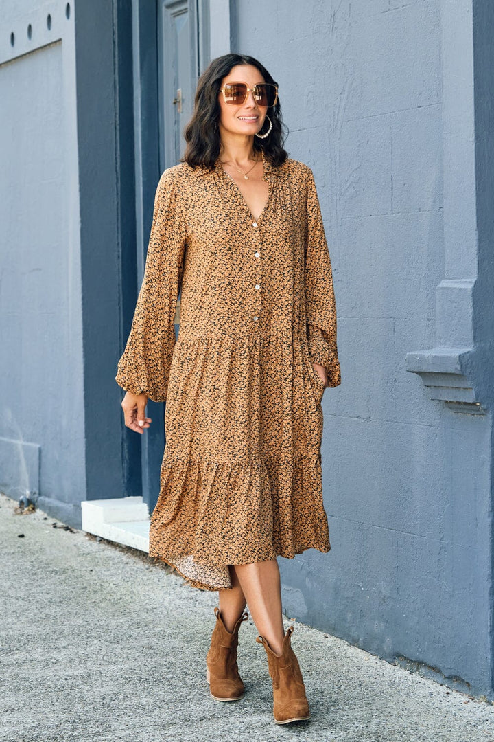 Audrina Floral Print Dress Burnt Orange Dress