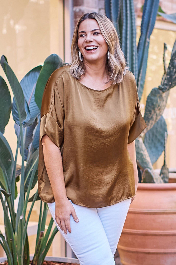 Bianca Short Sleeve Top Khaki Tops