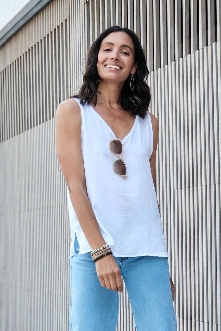 Zoe Sleeveless Top White Tops