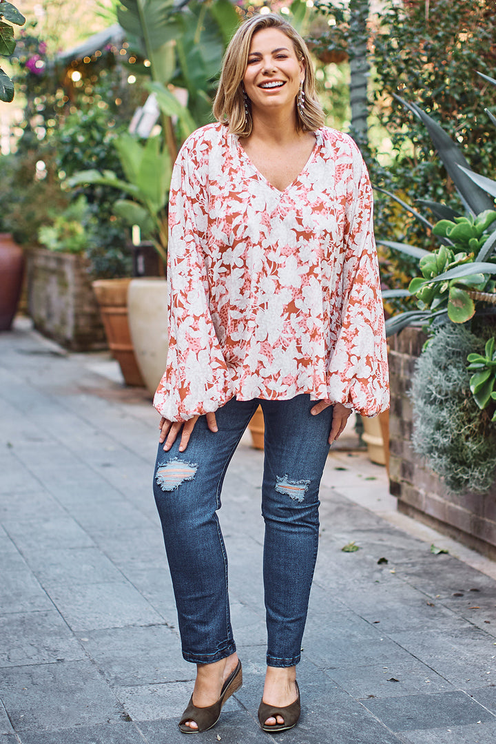 Shannon Floral Long Sleeve Top Rose Tops