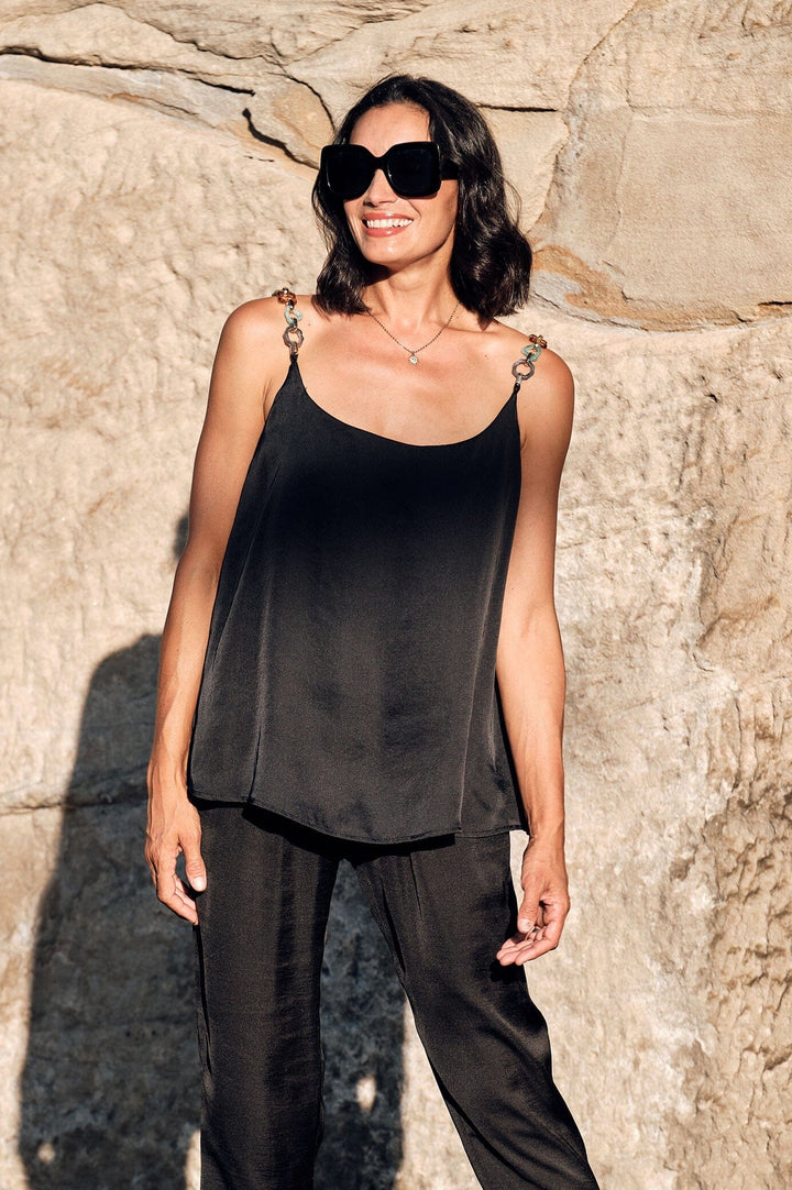 Ana Camisole Top Black with Chain Straps Tops