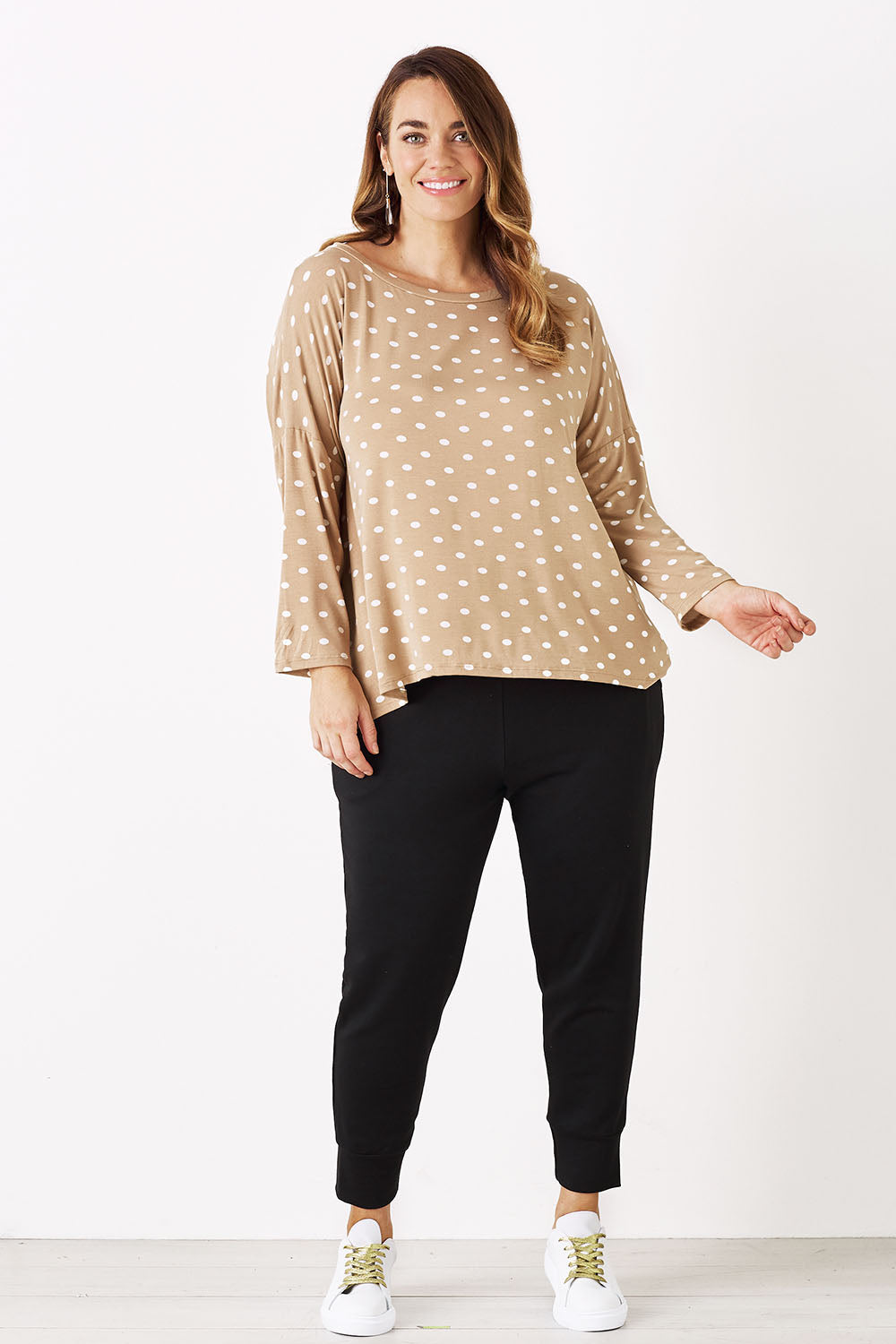 Essential Long Sleeve Spotted Top Almond Tops