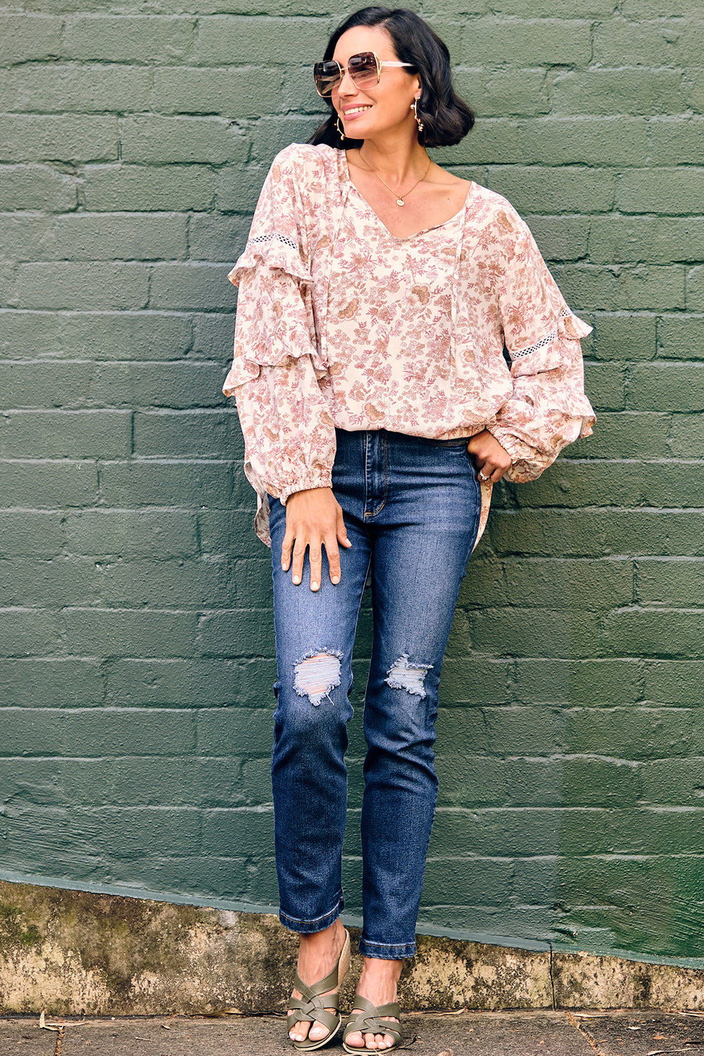 Ruffle Sleeve Top Floral 