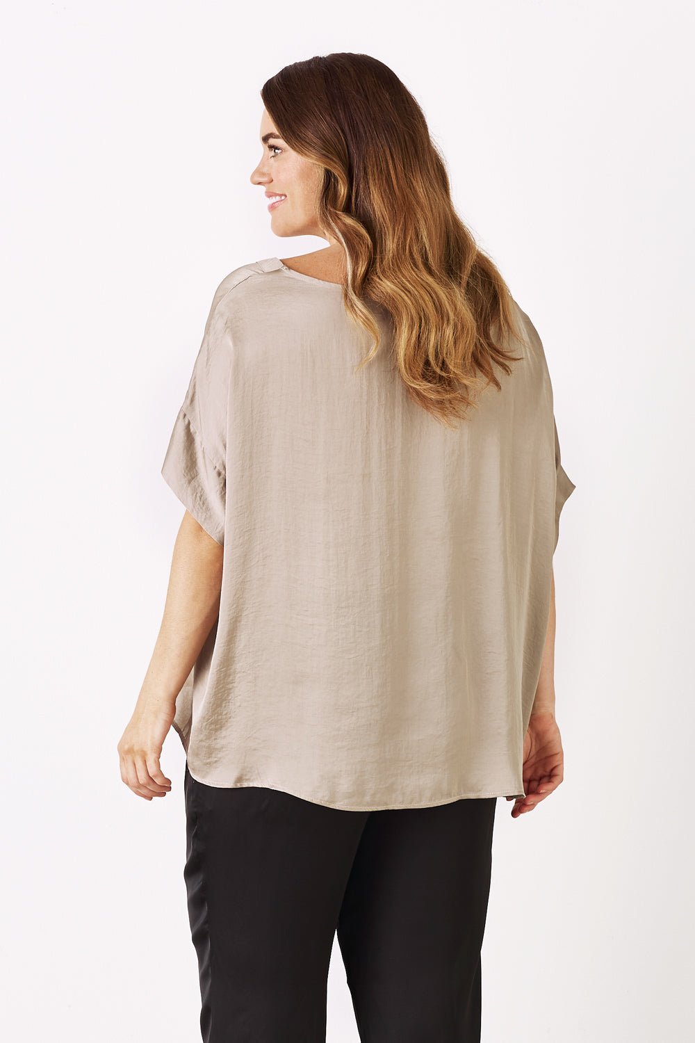 Bianca Short Sleeve Top Almond with V Neck Tops