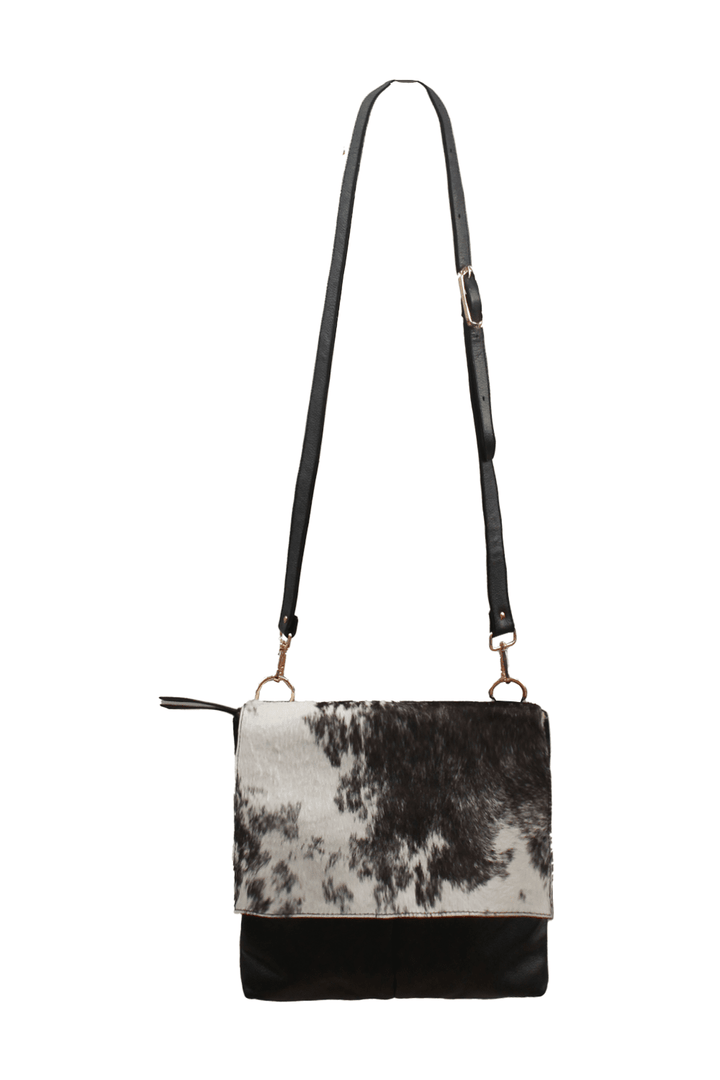 Barcelona Leather Handbag Black and White Cowhide Leather