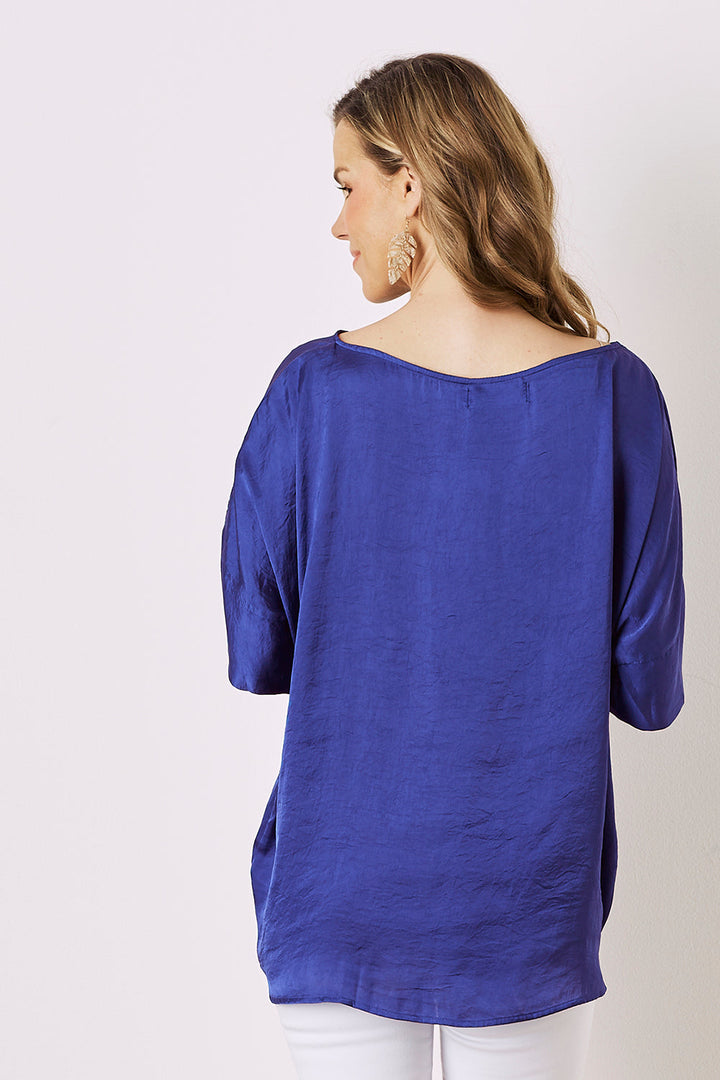 Bianca Short Sleeve Top Indigo with V Neck Tops