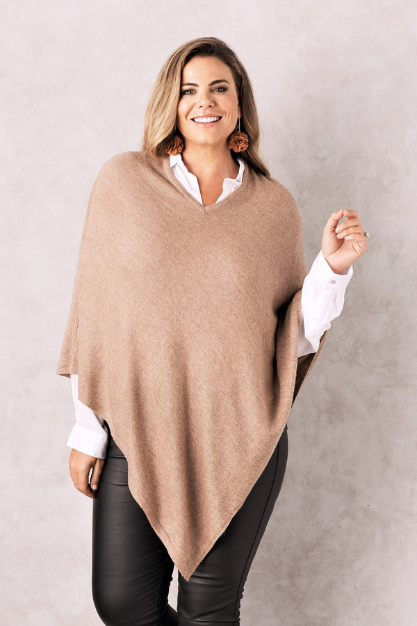 Cashmere and Wool Poncho Camel Knitwear