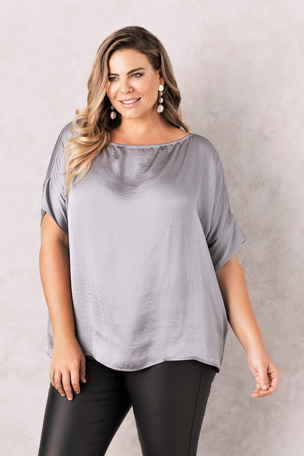 Bianca Short Sleeve Top Grey Tops