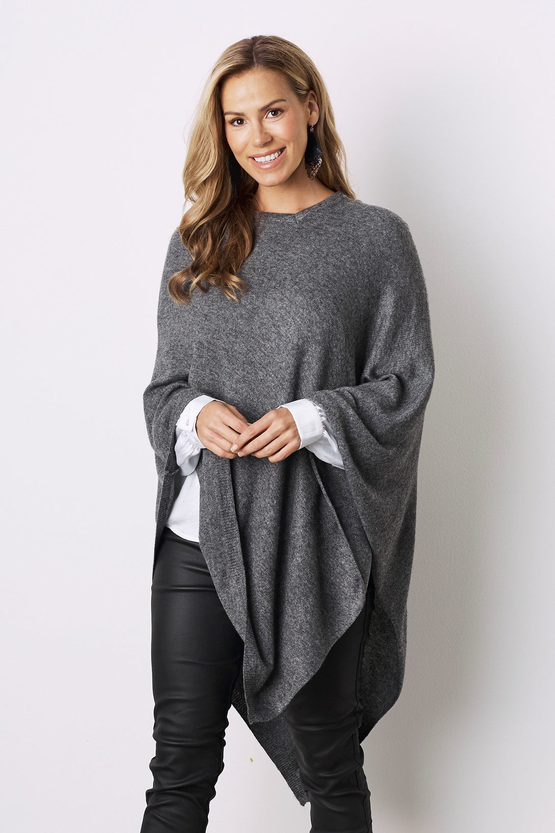 Cashmere and Wool Poncho Charcoal Knitwear