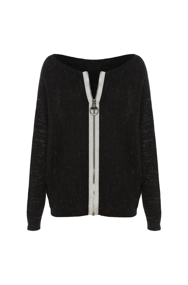 Kyle Zipped Cardigan Black Shimmer Knitwear