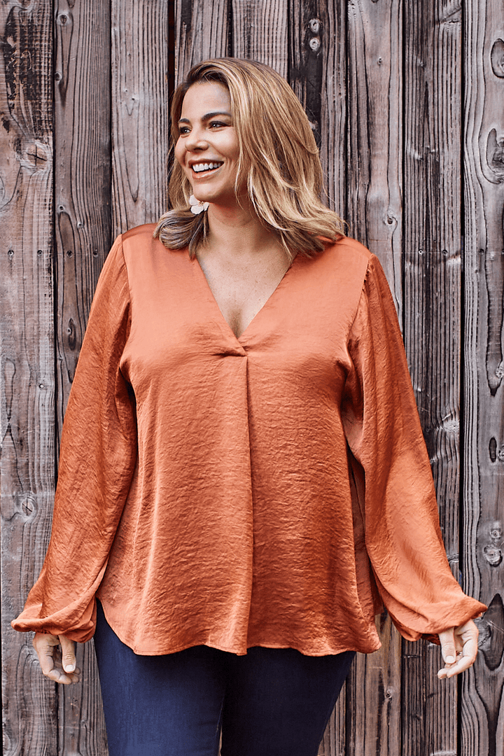 Charlotte V-Neck Long Sleeve Top Terracotta Tops