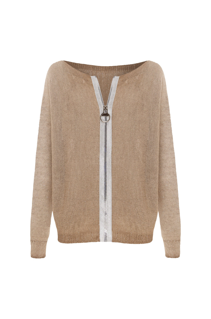 Kyle Zipped Cardigan Camel Shimmer Knitwear