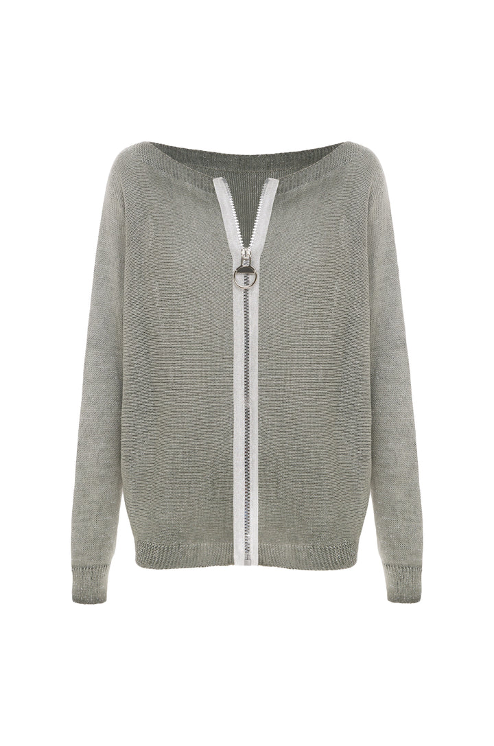 Kyle Zipped Cardigan Khaki Shimmer Knitwear