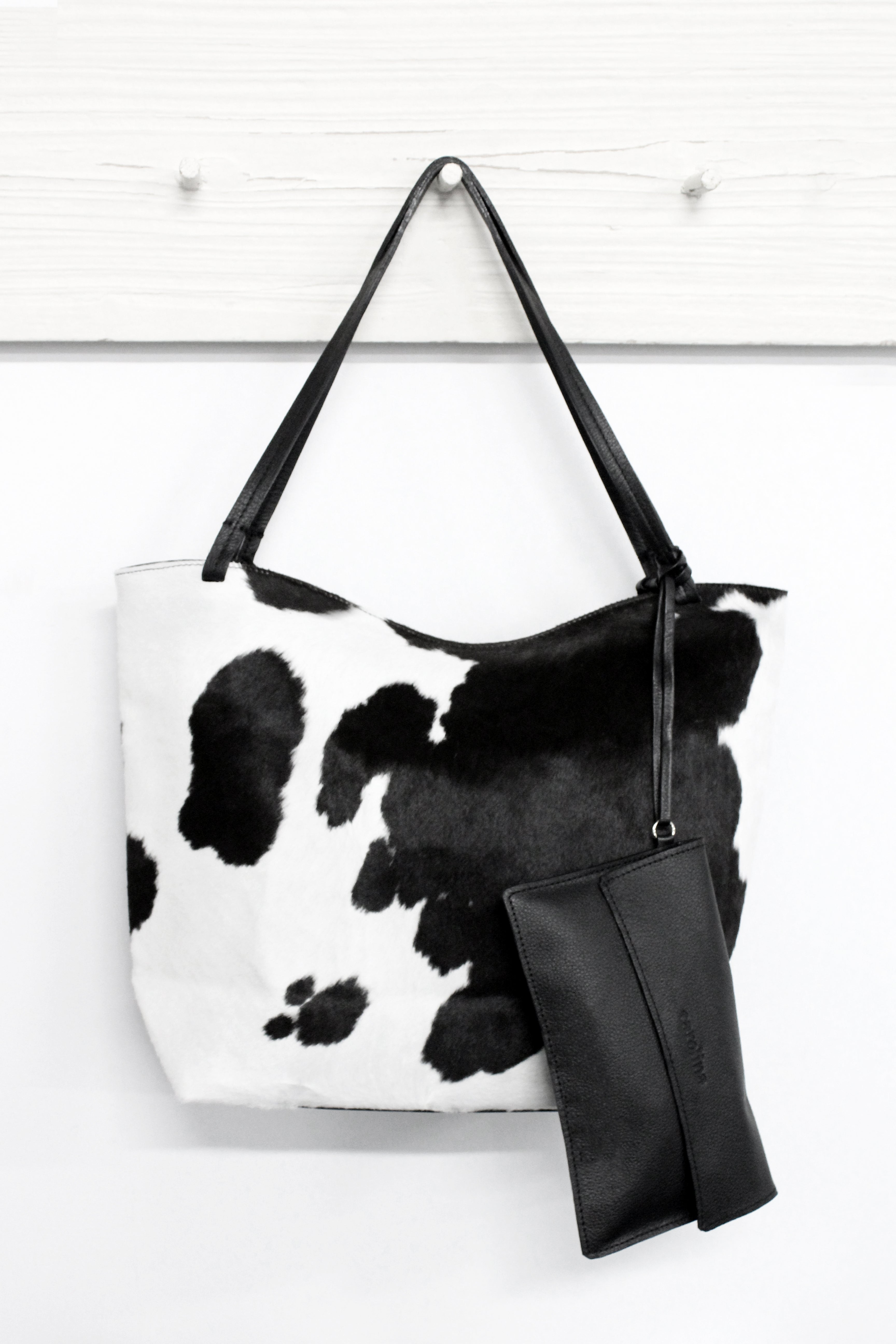 Nora Leather Handbag Black and White Cowhide – Carolina