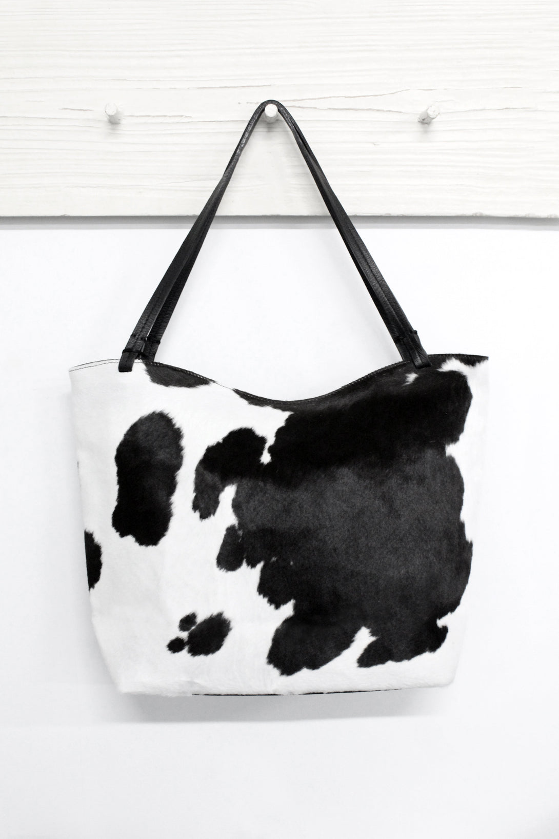 Nora Leather Handbag Black and White Cowhide Leather