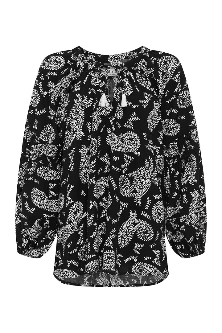 Paisley Long Sleeve Top Black Tops