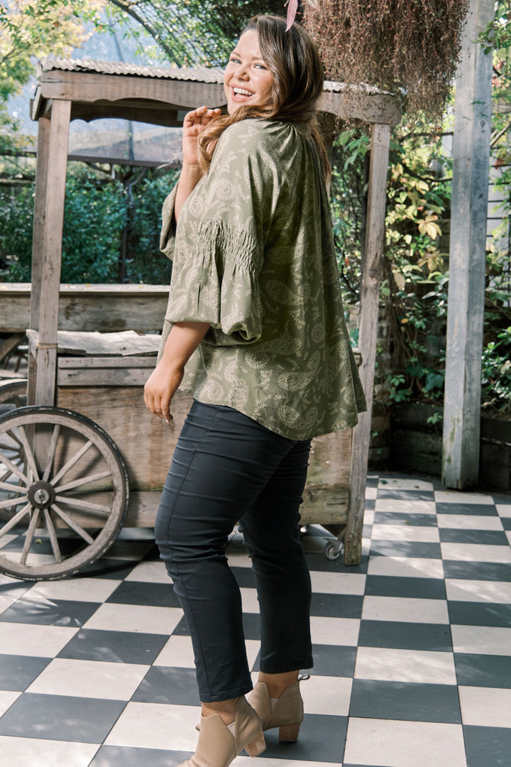 Paisley Long Sleeve Top Olive Tops