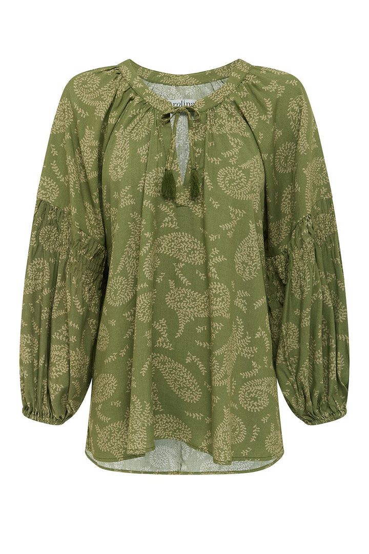 Paisley Long Sleeve Top Olive Tops