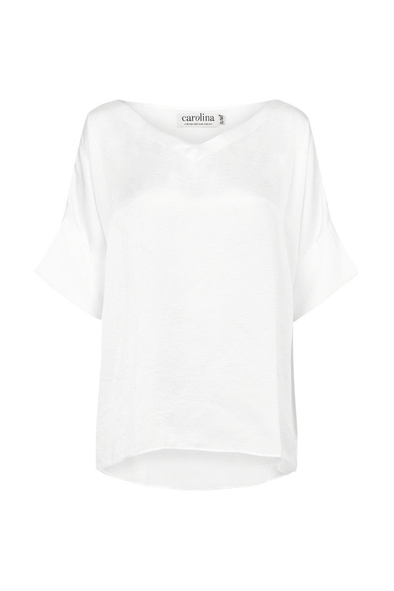 Bianca Short Sleeve Top White with V Neck – Carolina