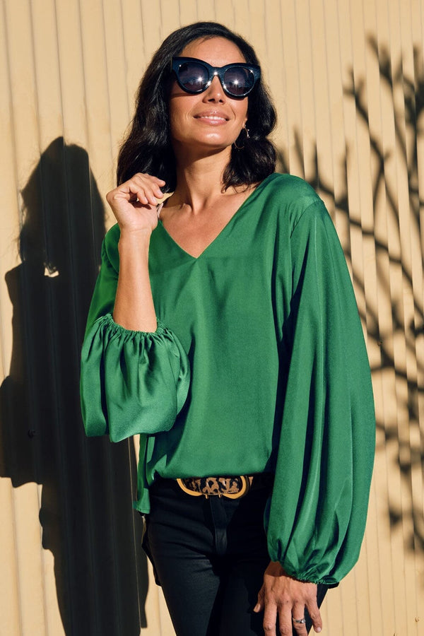 Sovana V-Neck Long Sleeve Top Emerald Tops