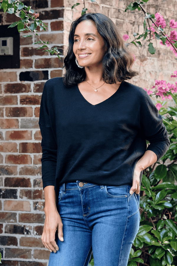 Xenia Off Shoulder Long Sleeve Top Black Linen