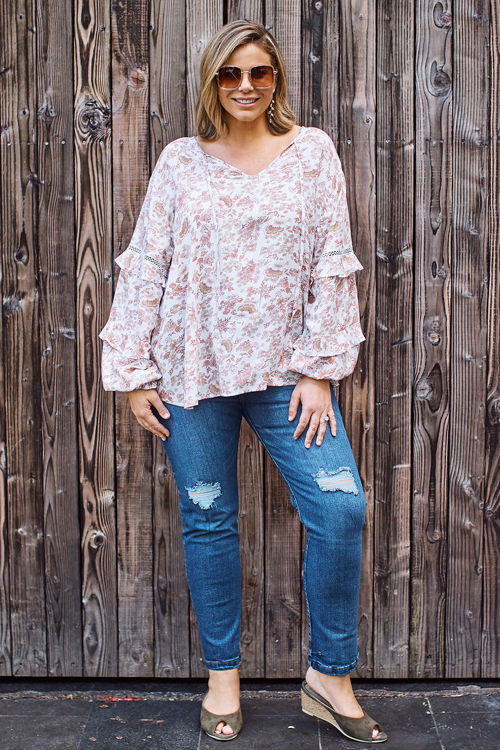 Ruffle Sleeve Floral Top