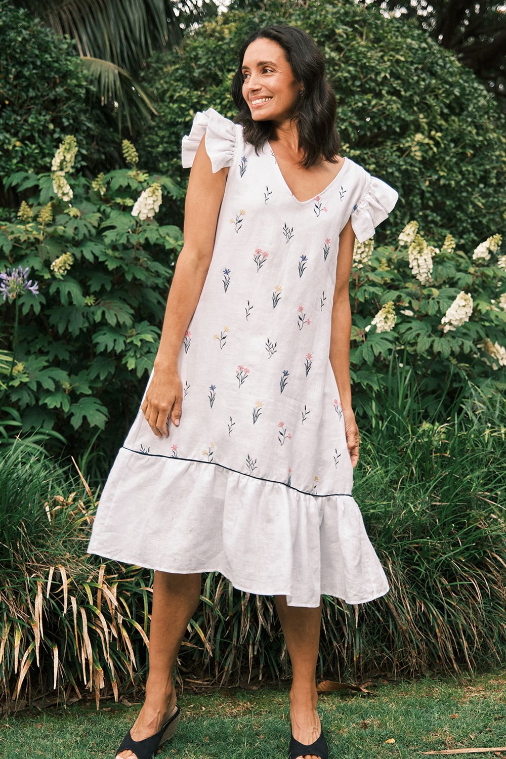 White linen hot sale embroidered dress