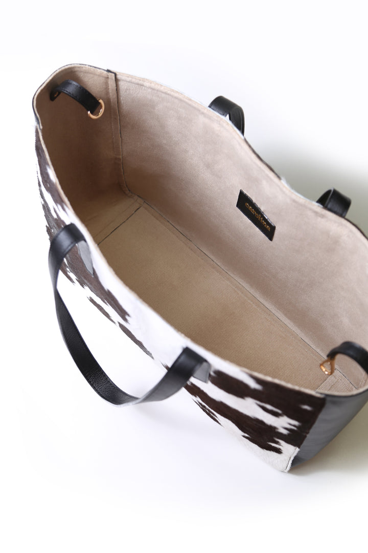 Madagascar Leather Handbag Black & White Cowhide Leather