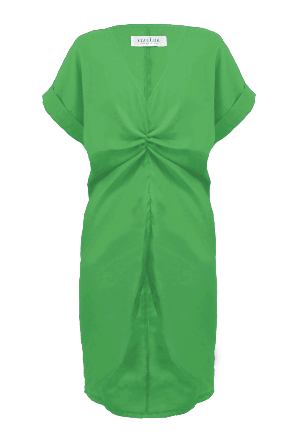 Saria Cuffed Short Sleeve Linen Dress Emerald Dress