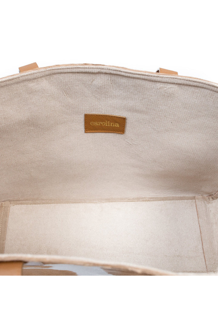 Madagascar Leather Handbag Tan and White Cowhide Leather